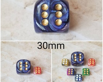 30mm Chessex Scarab Royal Blue with gold dice, Chessex 30mm die, Scarab Royal Blue, mega titan d6, dnd dice, extra d6 dice, individual dice