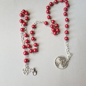 Witches ladder, Witches prayer beads, Pagan rosary, Wiccan prayer beads, Fire element, red glass pearls, tree of life, wearable