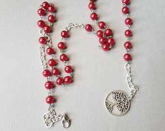 Witches ladder, Witches prayer beads, Pagan rosary, Wiccan prayer beads, Fire element, red glass pearls, tree of life, wearable