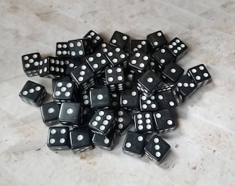 Individual 16mm dnd die, black with white pips, polyhedral gaming dice, DnD dice, RPG dice, spare dice, spare d6 die, square edge