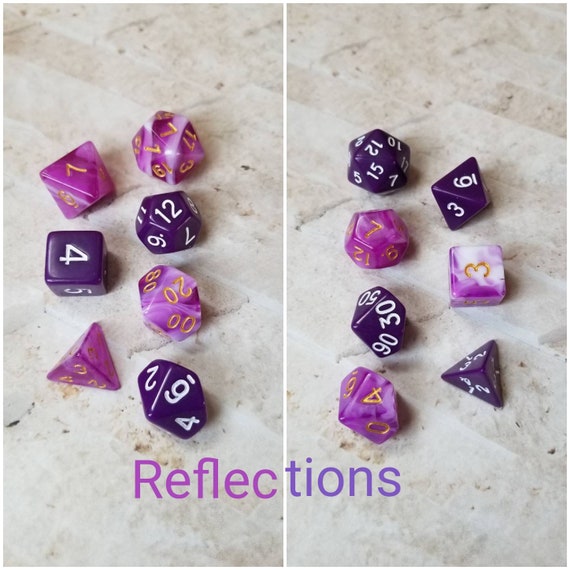 Reflections dnd dice, purple and white curated dice set, polyhedral dice, DnD dice set, gaming dice, set of 7 dice, hand picked sets, 16mm