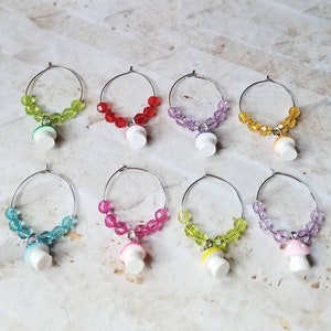 Wine charms x 8, glass markers, wine charms, cup charms, bottle marker, drink marker, mushroom wine charms, magic mushroom wine charms