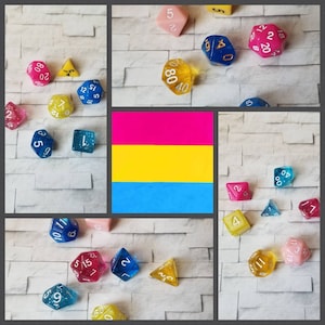 Drapeau pansexuel 16mm dnd dés, choisi à la main, ensemble de dés de jeu polyédriques, jeu de dés DnD, dés RPG, dés LGBTQ