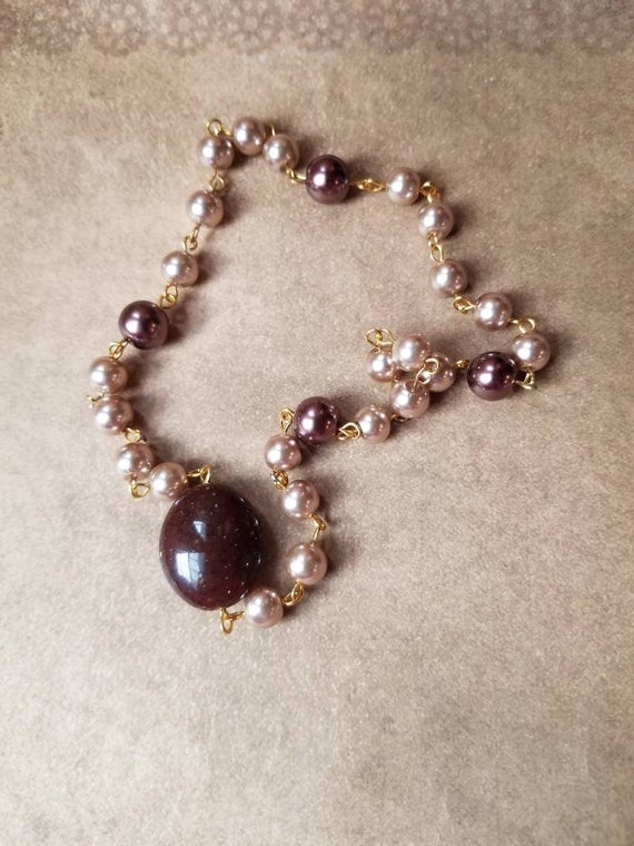 UU prayer beads, Unitarian Universalist prayer beads, gold tone, brown glass pearls and large glass bead, prayer aid, OOAK, hand-wired