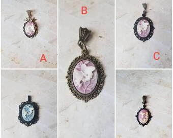 Cameo pendant, cameo necklace, butterfly cameo pendant, butterfly cameo jewelry, hummingbird  cameo pendant, hummingbird cameo jewelry