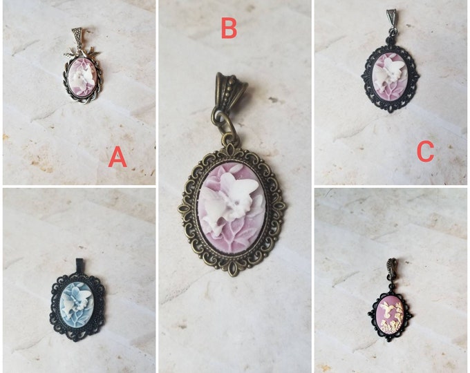 Featured listing image: Cameo pendant, cameo necklace, butterfly cameo pendant, butterfly cameo jewelry, hummingbird  cameo pendant, hummingbird cameo jewelry