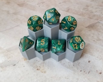 Green pearl 16mm dnd dice with gold numbers, polyhedral gaming dice, DnD dice set, RPG dice, D and D, gaming dice, set of 7 DnD dice