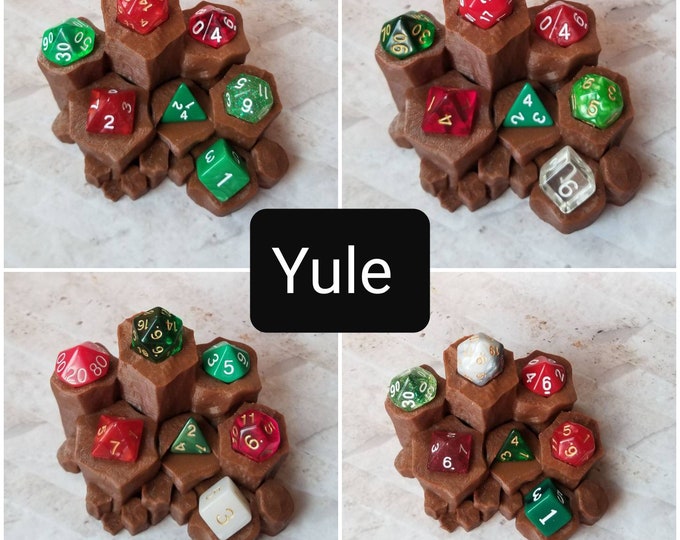 Featured listing image: Yule 16mm dnd dice sets, Yule dice sets, Sabbat themed dnd dice, themed hand picked dnd dice, curated set, polyhedral dice, RPG dice