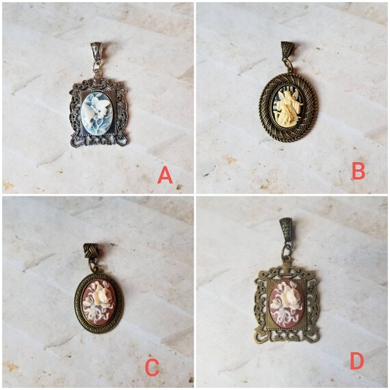 Cameo pendant, cameo necklace, butterfly cameo pendant, guardian angel cameo pendant, floral cameo pendant, Valentine's gift idea, 25x18mm