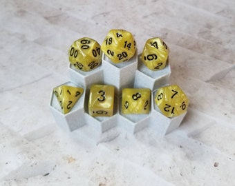 Pearl yellow 16mm dnd dice with black numbers, polyhedral gaming dice, DnD dice set, RPG dice, D and D, gaming dice, set of 7 DnD dice