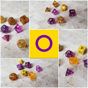 Drapeau intersexe 16mm dnd dés, choisi à la main, ensemble organisé de dés de jeu polyédriques, jeu de dés DnD, dés RPG, dés LGBTQ