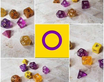Intersex flag 16mm dnd dice, hand chosen, curated set of polyhedral gaming dice, DnD dice set, RPG dice, LGBTQ dice