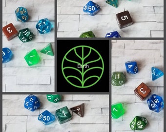 Sets of 7 Earth 16mm dnd dice, polyhedral gaming dice, DnD dice set, RPG dice, D and D dice, gaming dice, curated sets, elemental dice set