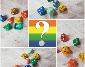 Questioning flag 16mm dnd dice, hand chosen, curated set of polyhedral gaming dice, DnD dice set, RPG dice, LGBTQ dice