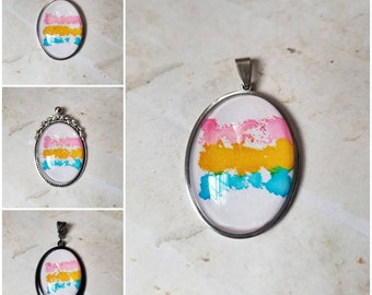 Alcohol ink art jewelry, alcohol ink pendant, alcohol ink on glass, original art jewelry, Pansexual necklace, alcohol ink necklace, LGBTQ