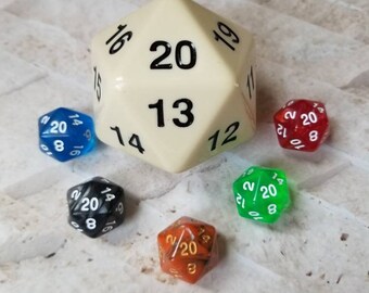 Super Mega Jumbo 55mm d20, white 55mm d20, oversized d20, extra large sized d20, dnd d20, dnd dice, rpg dice, massive d20 countdown dice