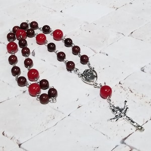 Catholic chaplet, Catholic rosary, Holy Spirit chaplet, stainless steel pins, Red Sandalwood beads, red glass beads, Sacred heart