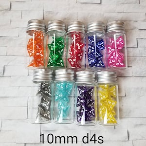 10 mini d4 with glass bottle, Extra 10mm d4 dice, translucent d4 dice, mini polyhedral dice, DnD dice, D and D dice, for healing potions