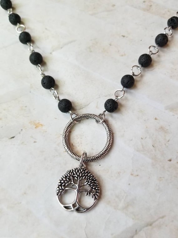 O ring day collar, discreet day collar, symbolic jewelry, BDSM collar, submissive collar, stainless, black Lava stone beads, stainless steel