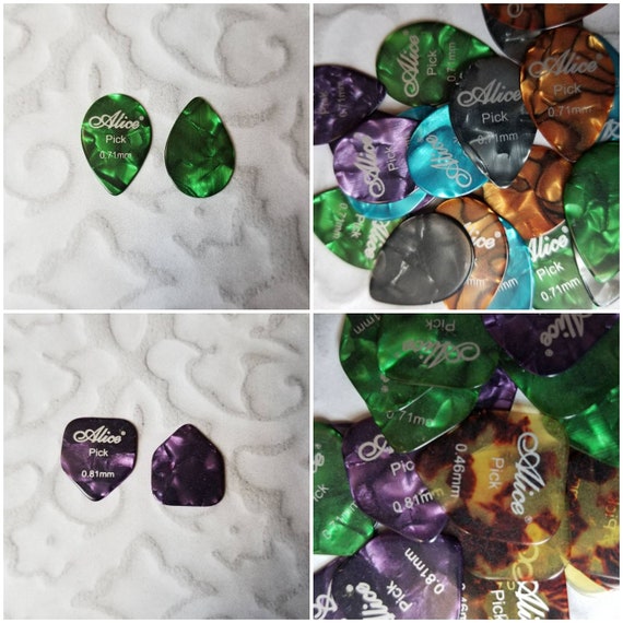 Destash guitar picks, guitar plectrums, Alice picks x 20, pearl guitar picks, specialty sizes, five sided picks, teardrop picks, Alice pick