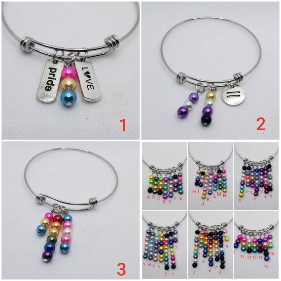 LGBTQ pride bangle, stainless steel charm bangle, Pride jewelry, build your own bangle, 42 different Pride flags, silver toned charms