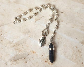 Beaded pendulum, divination, dowsing pendulum, gemstone pendulum, stainless steel, hand-wired, glass beadss, metal charm