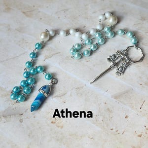 Athena prayer beads, Goddess prayer beads, hand-wired, beautiful beads, silver-toned charms, Athena, Greek, Goddess, pagan, witch