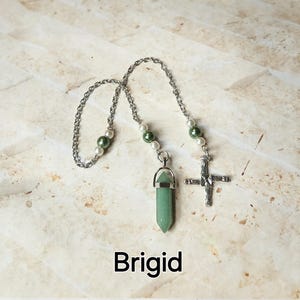 Péndulo de Brígida, péndulo de la Diosa, adivinación, péndulo de radiestesia, péndulo de cuentas, péndulo de piedras preciosas, cadena de acero inoxidable, dijes, Diosa
