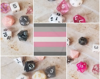 Demigirl flag 16mm dnd dice, hand chosen, curated set of polyhedral gaming dice, DnD dice set, RPG dice, LGBTQ dice