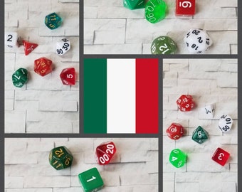 Sets of 7 Cinco de Mayo 16mm dnd dice, polyhedral gaming dice, DnD dice set, D and D dice, gaming dice, curated sets, Mexican flag colors
