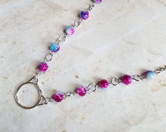 O ring day collar, tie dye beads, discreet day collar, symbolic jewelry, BDSM collar, submissive collar, stainless, cat ear O ring