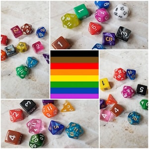 Set of 11 LGBTQ Philadelphia flag 16mm dnd dice, hand chosen, polyhedral dice, DnD dice set, sets of 11 DnD dice, Lgbt plus POC