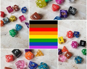 Set of 11 LGBTQ Philadelphia flag 16mm dnd dice, hand chosen, polyhedral dice, DnD dice set, sets of 11 DnD dice, Lgbt plus POC