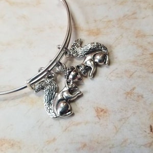 Squirrel bracelet, squirrel charm bangle, expandable bangle, squirrel application day,  charm bracelet, expandable charm bangle, unique gift
