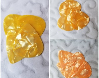 Destash guitar picks, guitar plectrums, pearl guitar picks, yellow, gold, or orange, destash  plectrums, 20