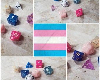 Transgender flag 16mm dnd dice, hand chosen, curated set of polyhedral gaming dice, DnD dice set, RPG dice, LGBTQ dice