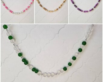 TRUMP SUCKS necklace, Trump sucks Morse code necklace, Morse code necklace, silver tone, glass pearls, anti-Trump jewelry, cultured glass