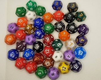 ONE individual d12 dnd die, single polyhedral gaming die, DnD dice, RPG dice, D and D dice, spare d12 die, random single die