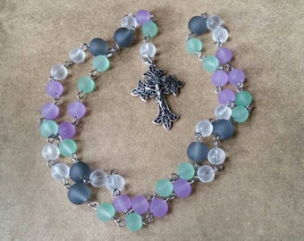 Lutheran prayer beads, Lutheran rosary, stainless steel, hand-wired, Halloween themed prayer beads, cultured sea glass beads, unique gift