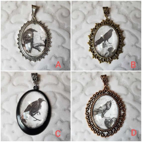 Raven pendant, photo behind glass, raven pendants, glass cabochon, photo jewelry, photo jewelry, raven necklace, crow jewelry, bird pendant