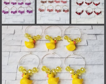 Wine charms x 6 or 8, glass markers, wine charms, cup charms, bottle charms, wine glass charms, beverage markers, rubber duckie wine charms