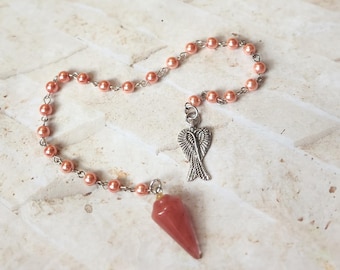 Beaded pendulum, divination, dowsing pendulum, gemstone pendulum, stainless steel, hand-wired, glass beadss, metal charm