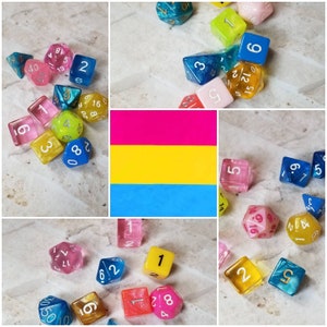 Jeu de 11 dés Pansexual Pride 16mm dnd, choisi à la main, dés polyédriques, jeu de dés DnD, dés RPG, drapeau arc-en-ciel LGBT