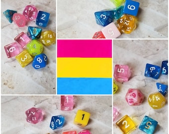 Set of 11 Pansexual Pride flag 16mm dnd dice, hand chosen, polyhedral dice, DnD dice set, RPG dice, Lgbt rainbow flag