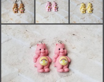 Whimsical earrings, kitschy earrings, bear earrings, happy bear earrings, stuffed  animal earrings, stainless steel wires, fun earrings