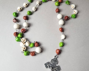 Lutheran prayer beads, Dia de Los Muertos prayer beads, Lutheran rosary, stainless steel, hand-wired, camo skulls, Pardon crucifix, OOAK