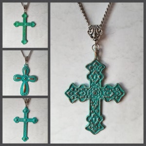 Cross pendant, cross necklace, cross jewelry, Christian jewelry, large silver-toned metal cross, silver toned cross, stainless steel chain