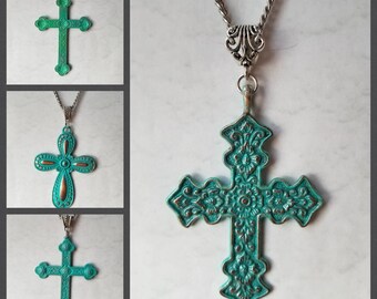Cross pendant, cross necklace, cross jewelry, Christian jewelry, large silver-toned metal cross, silver toned cross, stainless steel chain