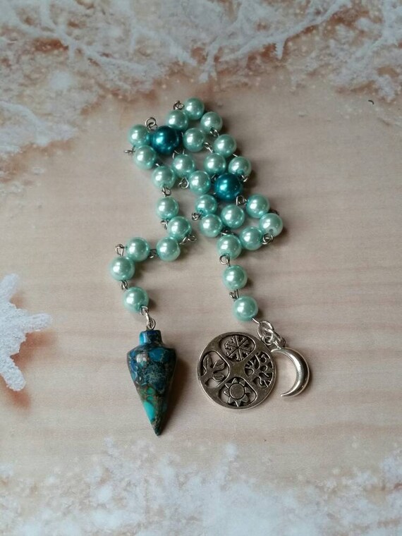 Pagan prayer beads, Winter prayer beads, stainless steel, Ice and snow prayer beads, glass pearls, four seasons charm, Sea sediment Jasper