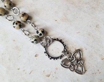 O ring day collar, Dalmatian Jasper beads, discreet day collar, symbolic jewelry, BDSM collar, submissive collar, stainless, gunmetal ring